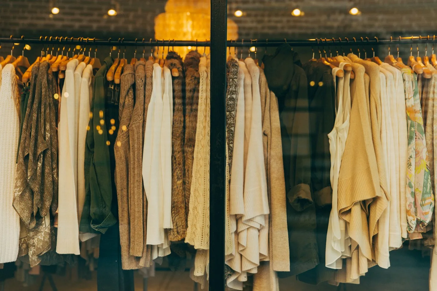 Clothing rails displayed behind a shop window